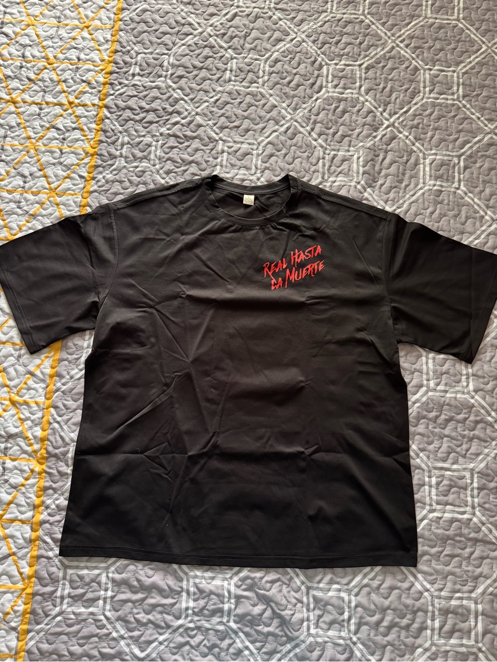 Men's Black Short-Sleeve Tee with Red Script Chest Print